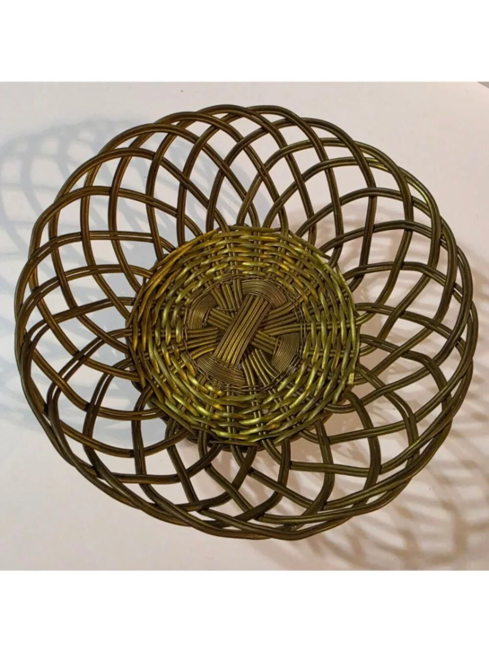Vtg Woven Brass Wire Basket Small Lattice Trinket Bowl Catchall Boho 3x6 MCM